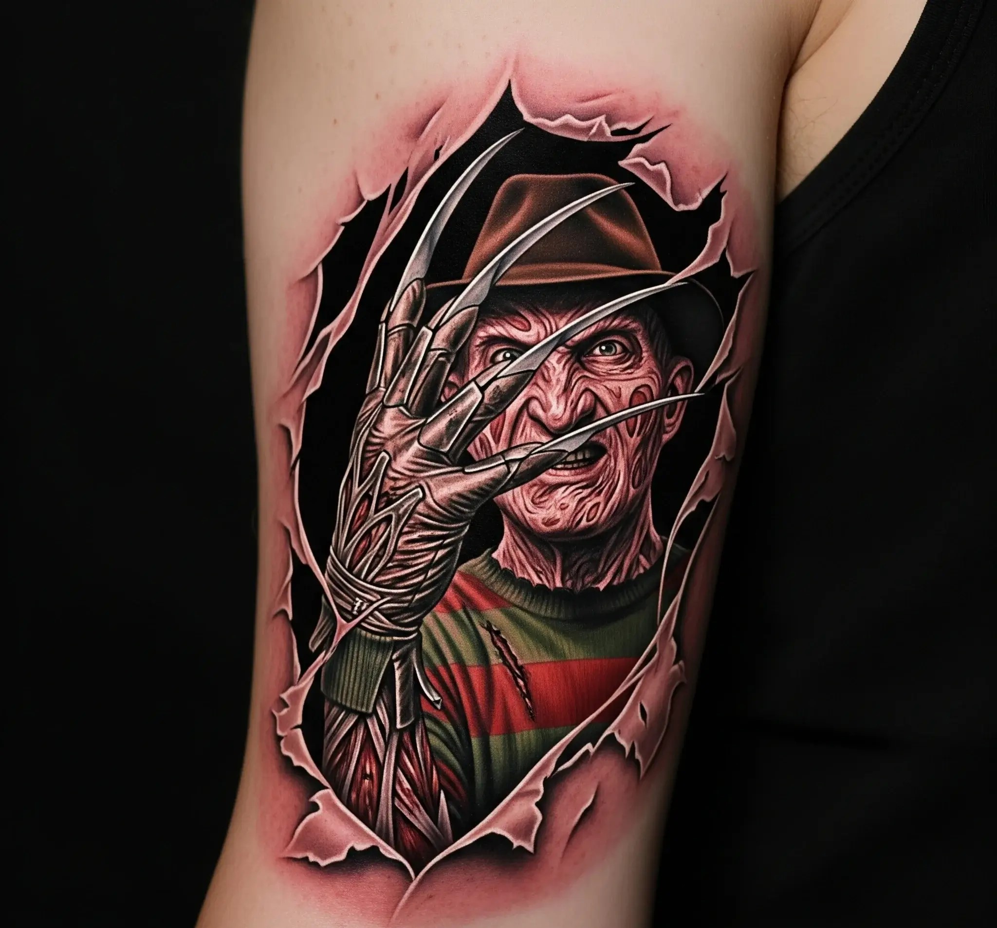 Freddy Through a Torn Skin Tattoo