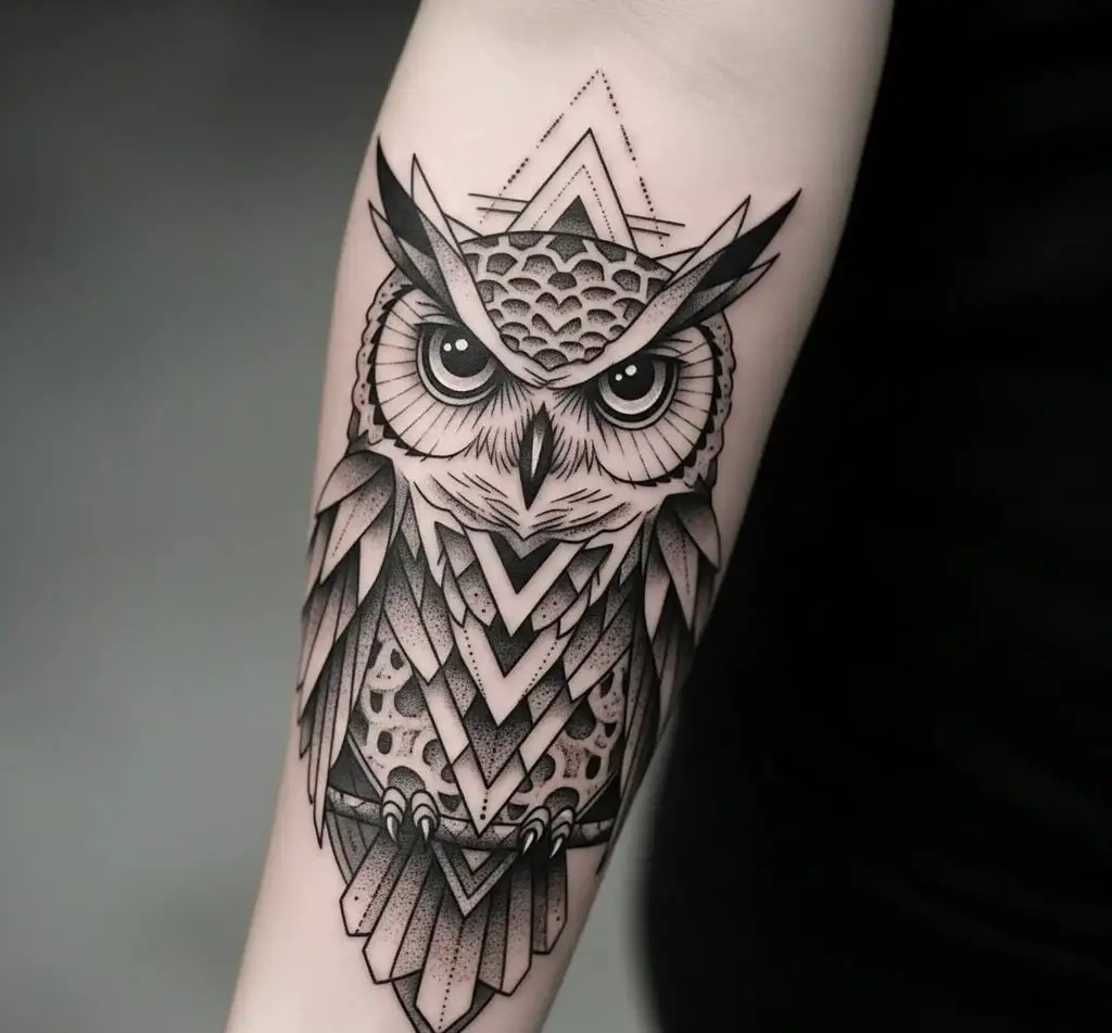 Geometric Owl on the Forearm