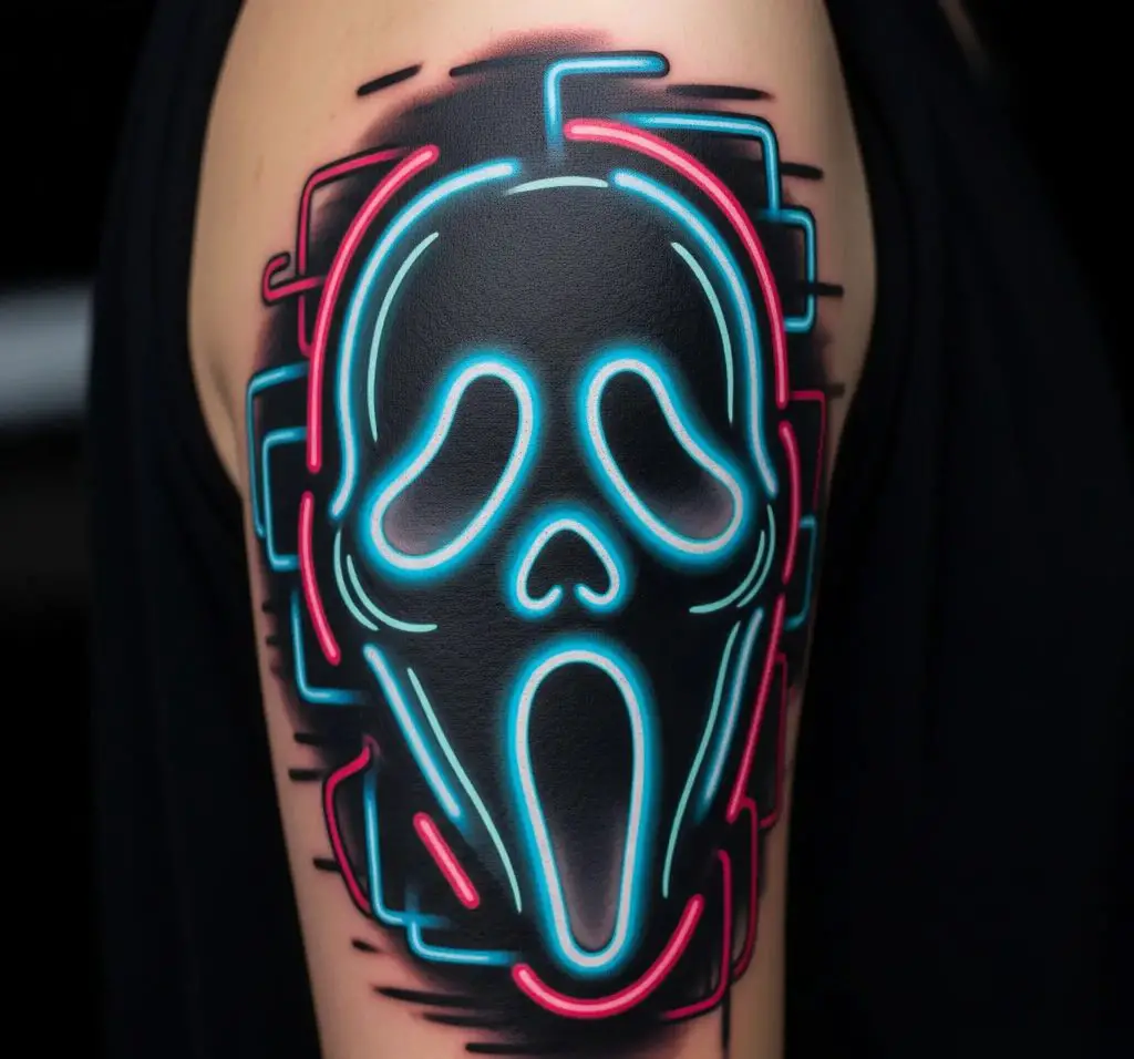 Neon Ghost Face Tattoo