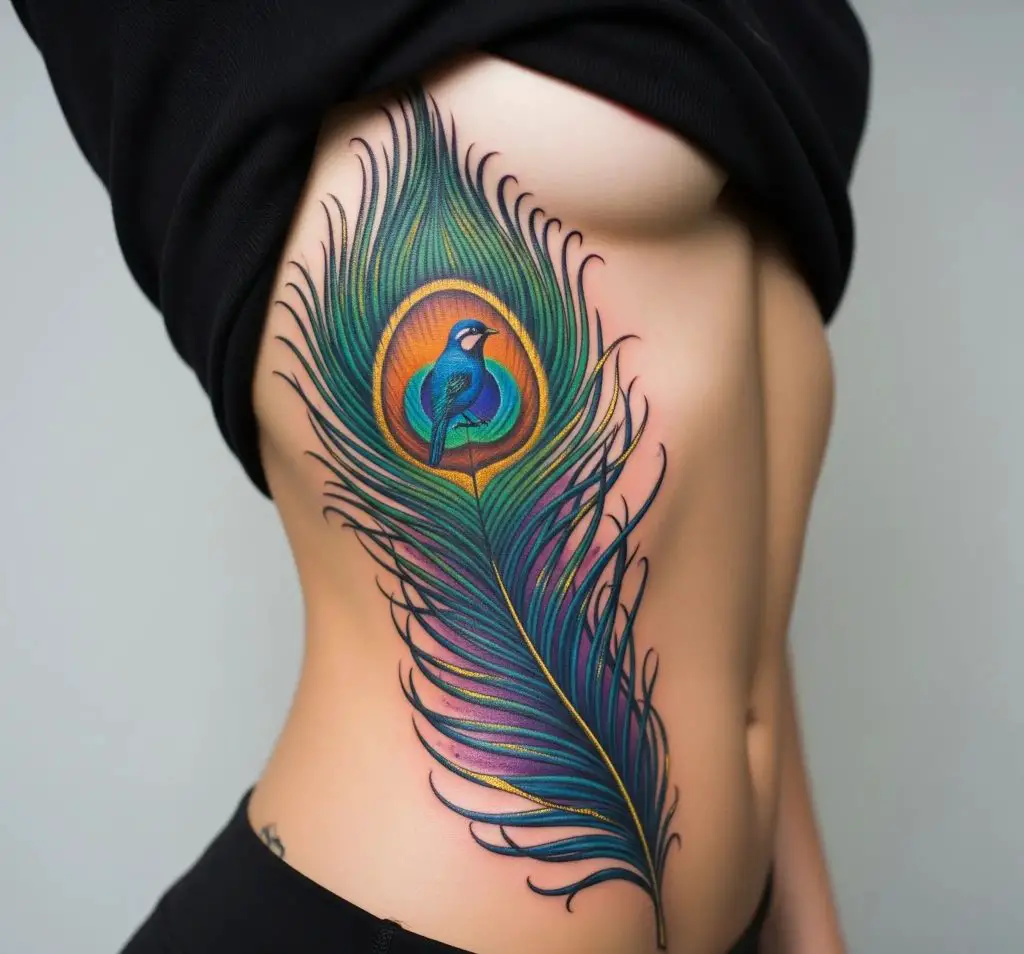 Peacock Feather with Hidden Bird in It (Side Rib)