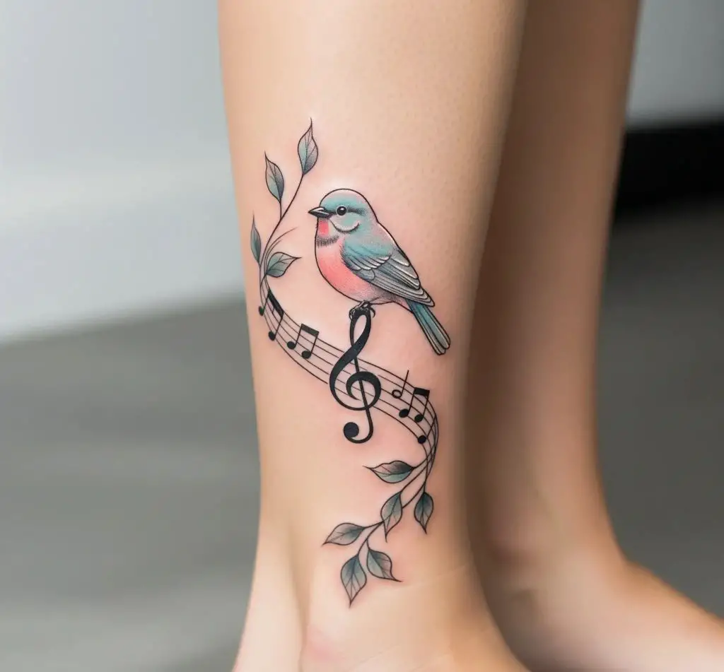 Songbird on a Music Note Vine (Ankle or Calf)