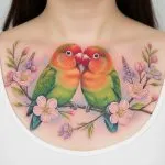 Two Lovebirds Perched on a Branch (Chest or Upper Back)