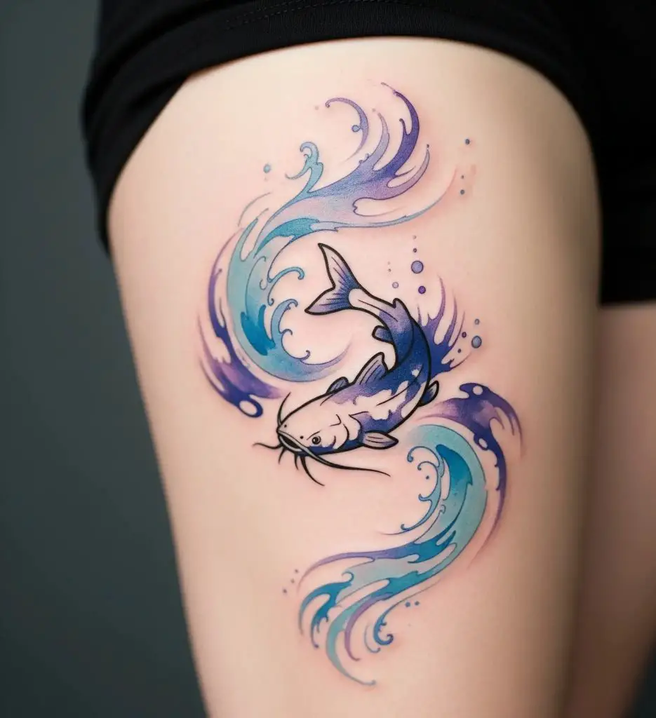 Watercolor Catfish Tattoo