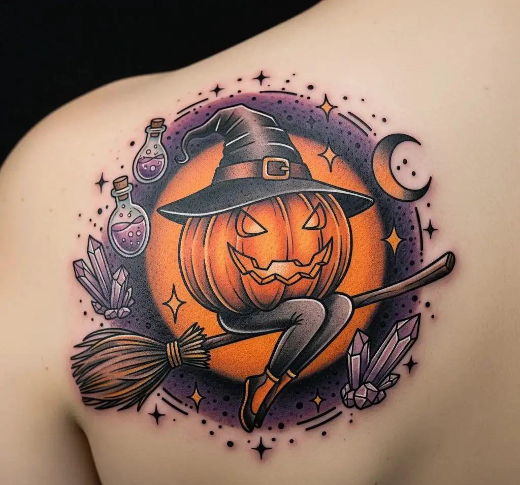 Witchy Pumpkin Tattoo