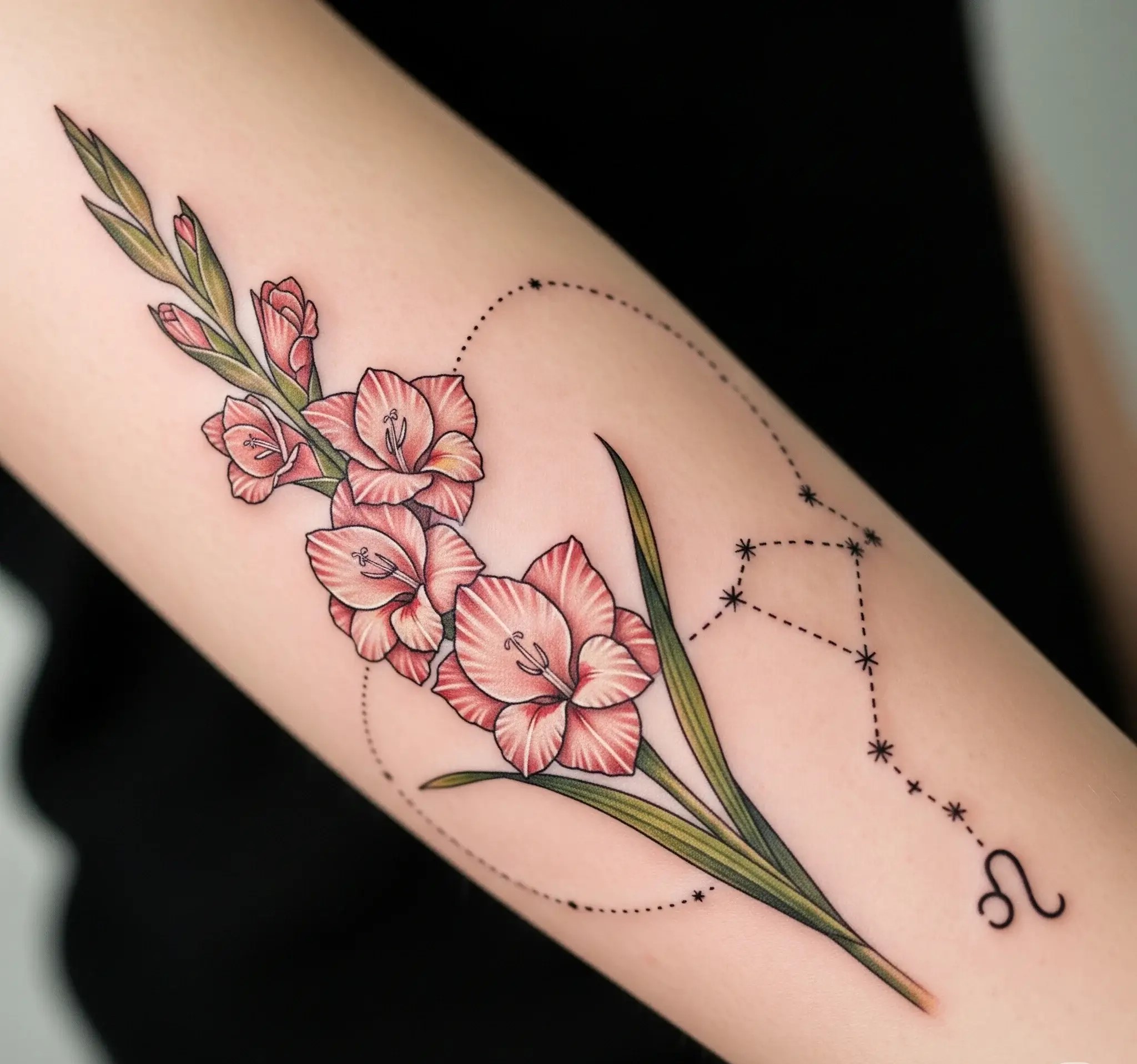 August Flower and Constellation Tattoo