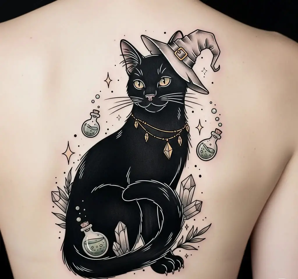 Black Cat Familiar With Witchy Elements