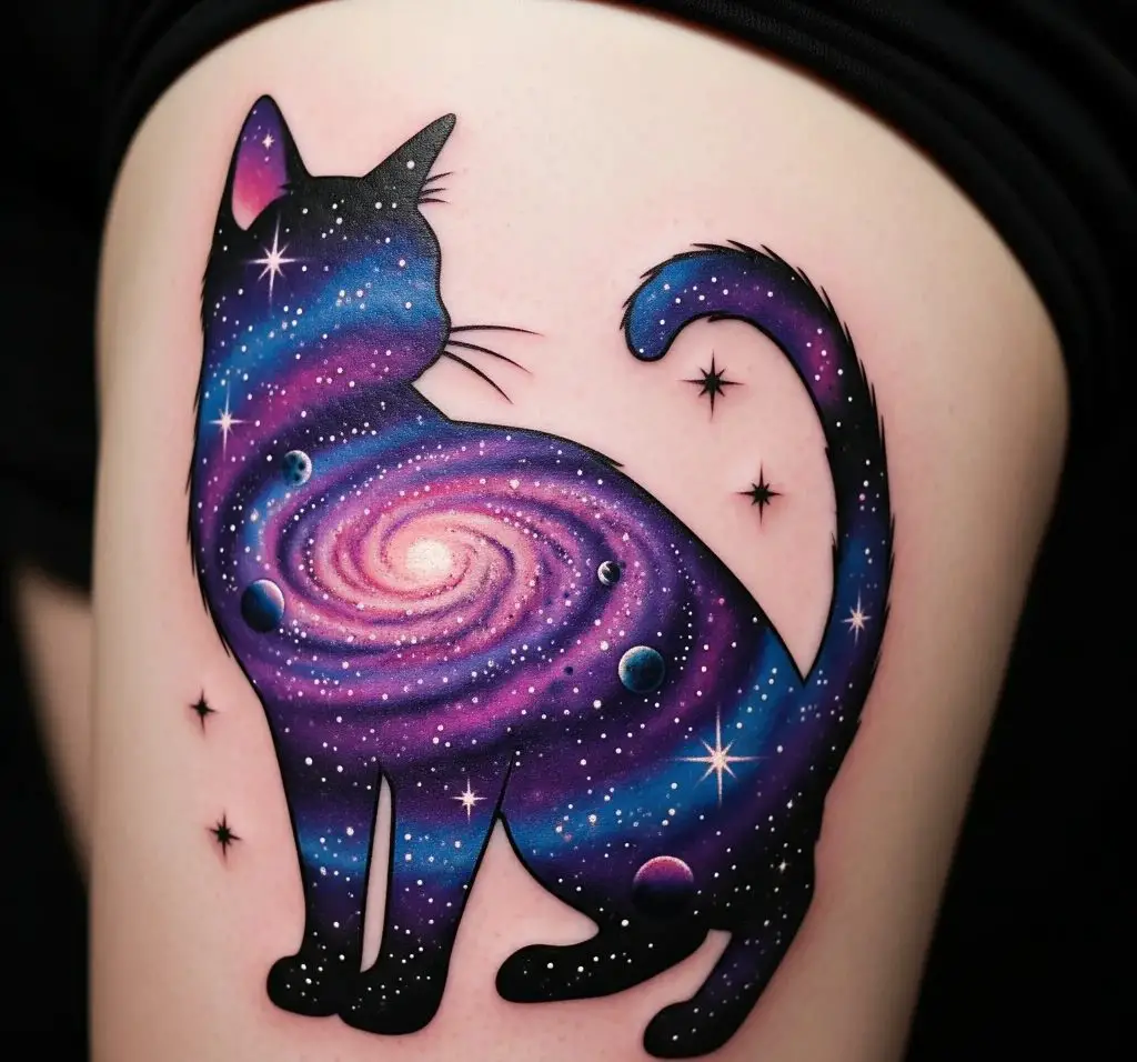 Black Cat with Galaxy Fur