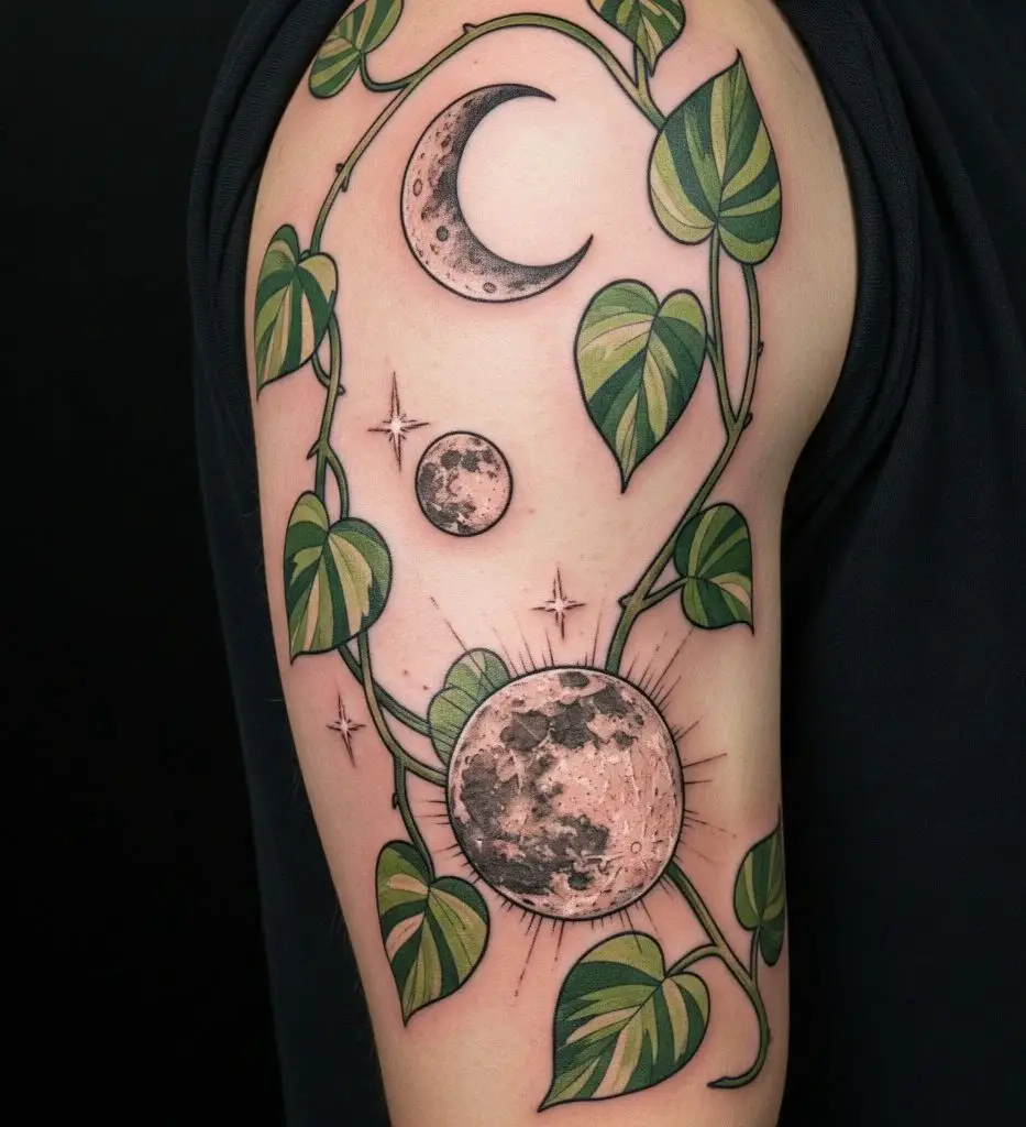 Pothos with Moon Phases Tattoo