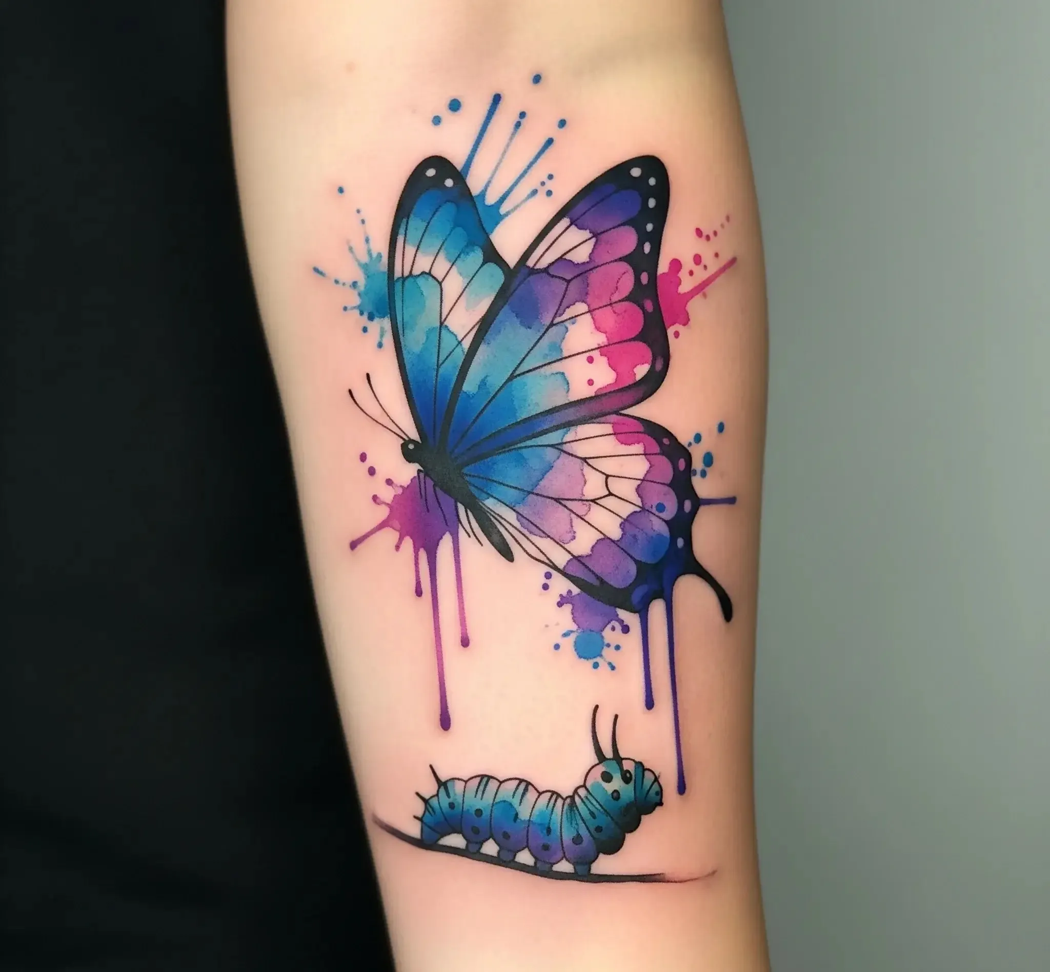 Butterfly and Caterpillar Tattoo