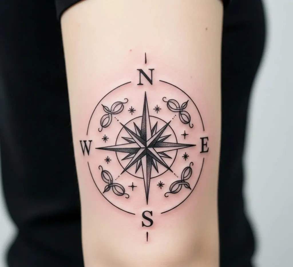 Compass Elbow Tattoo