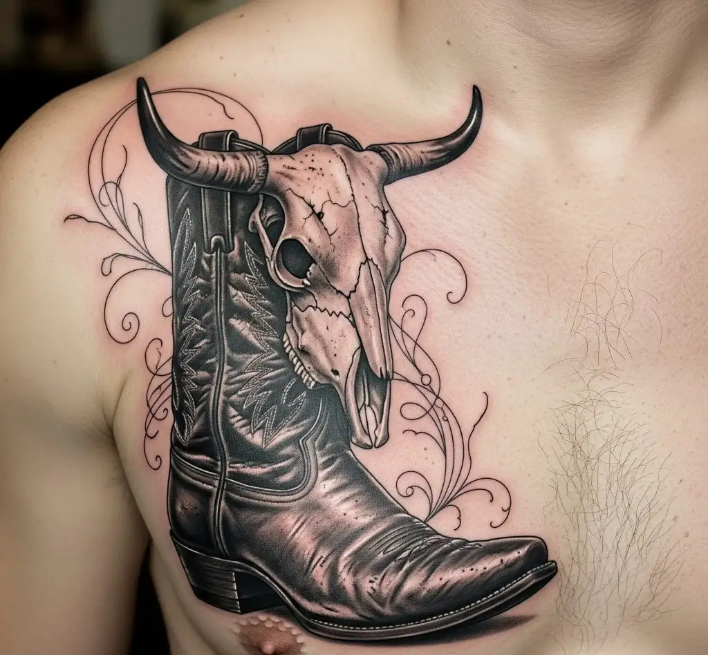 Cowboy Boot with Cattle Skull