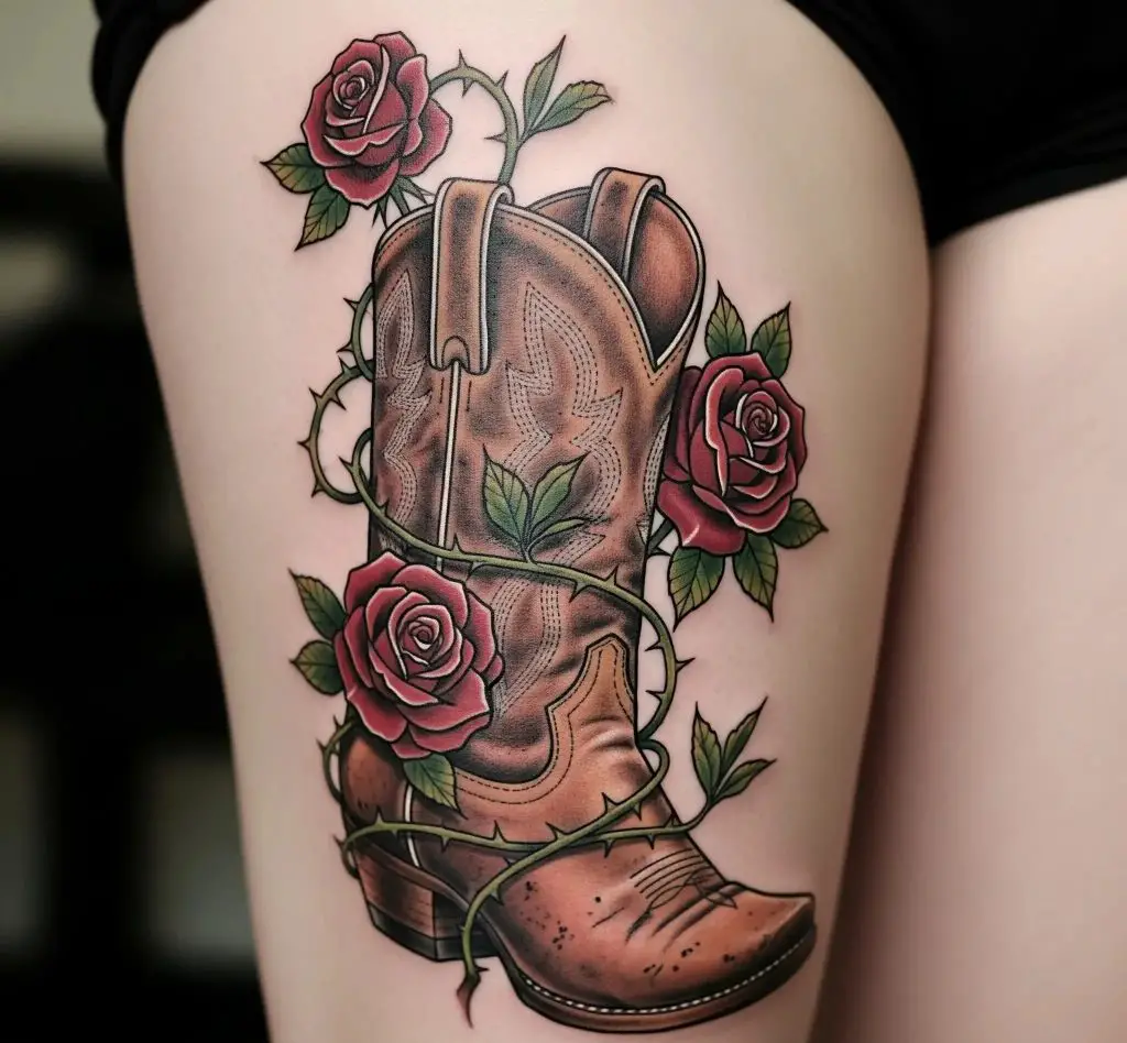 Cowboy Boot with Rose Vine
