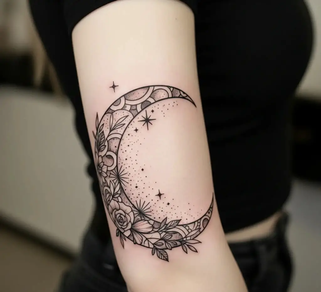 Crescent Moon Elbow Tattoo