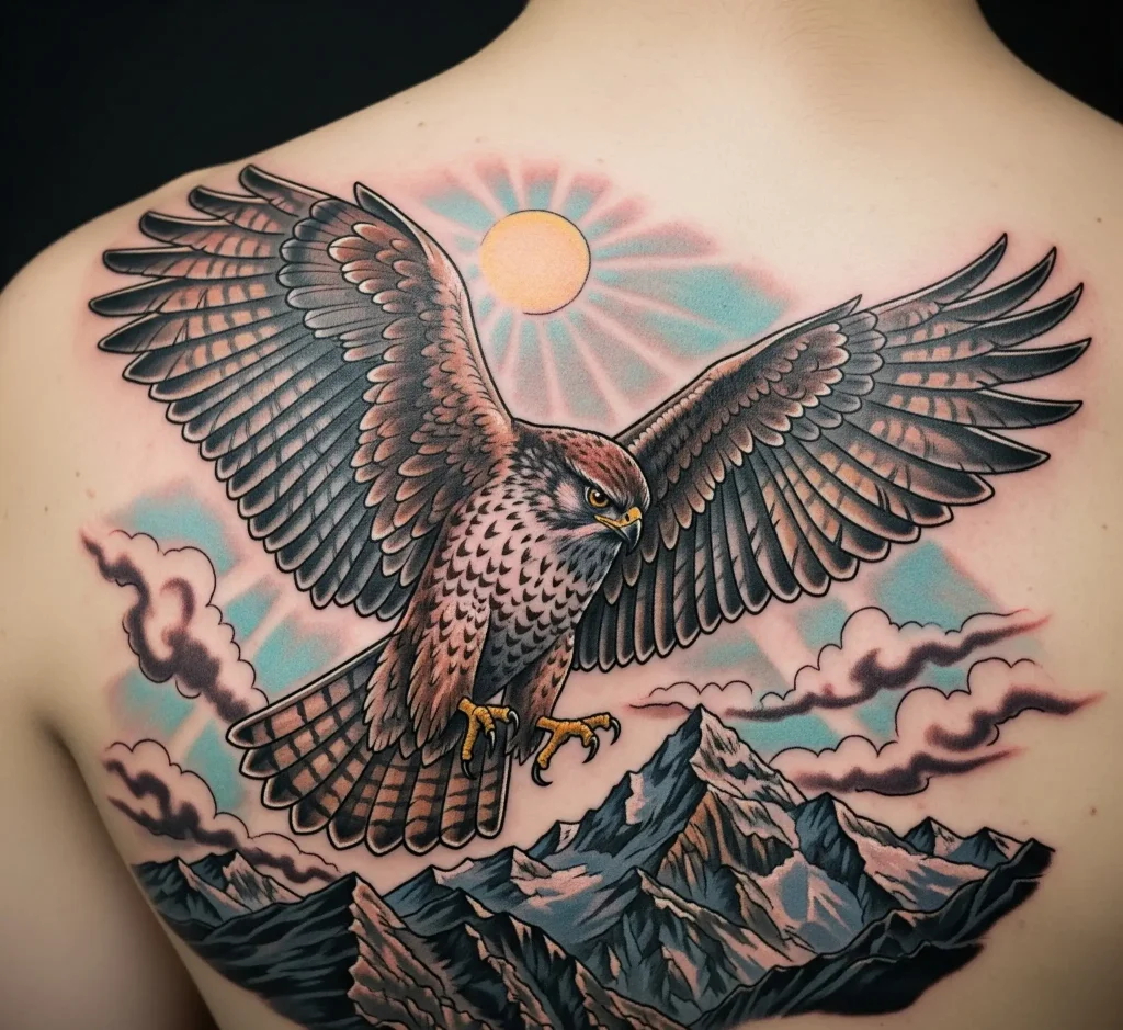 Hawk and Mountain Scene