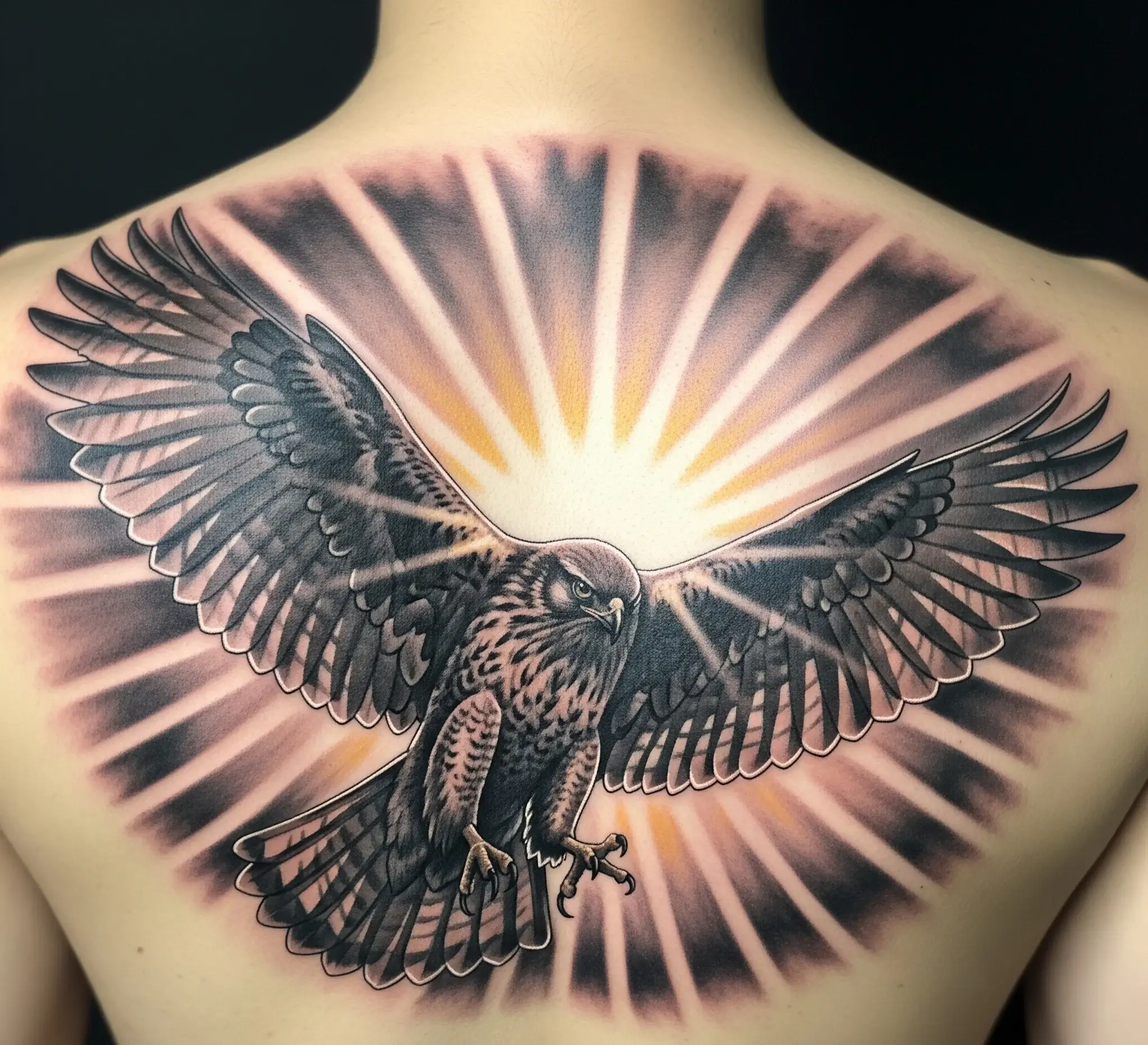 Hawk and Sun Tattoo