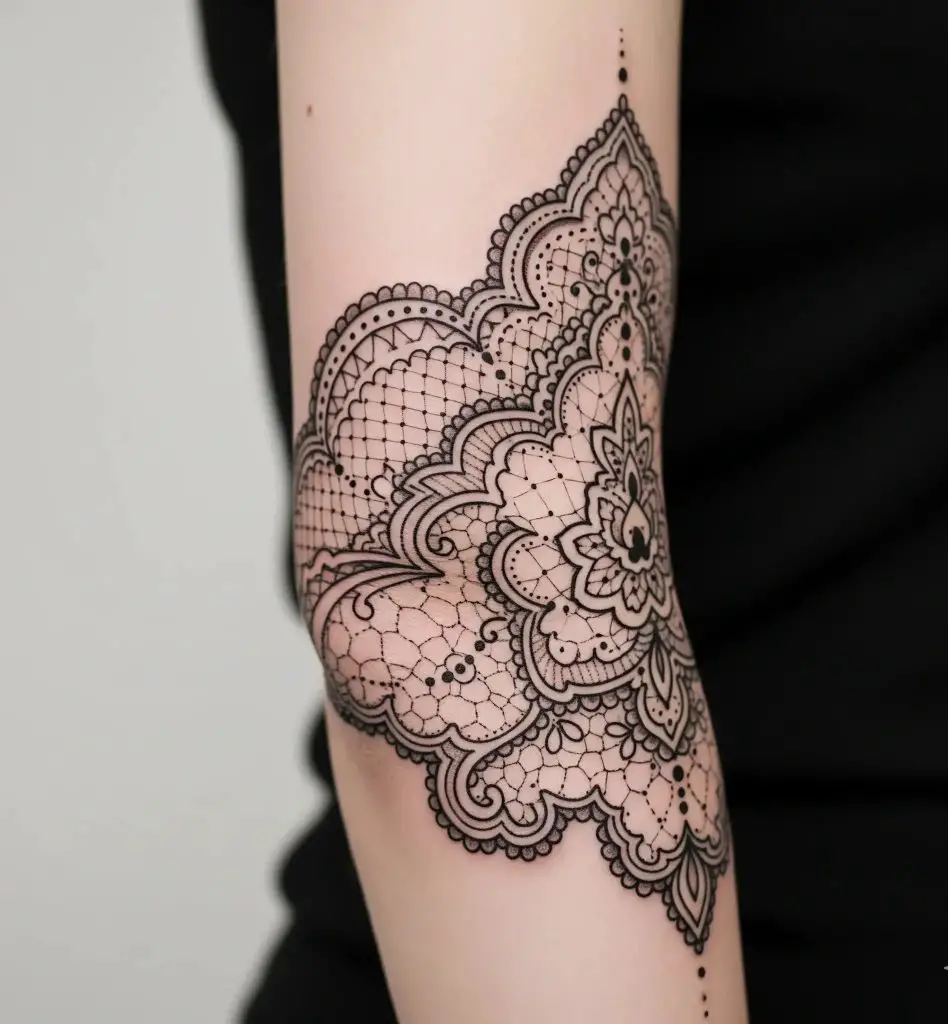 Lace Pattern Elbow Tattoo