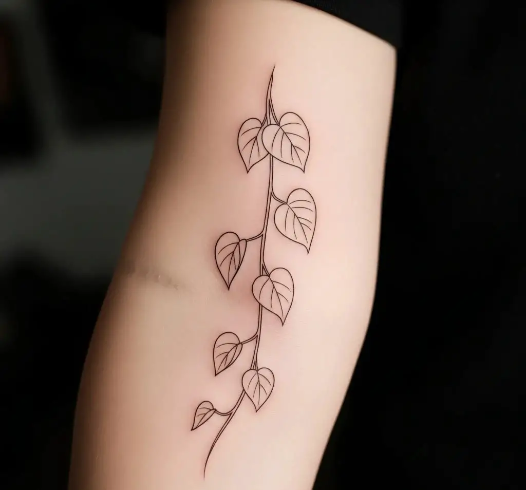 Minimal Line Art Pothos Tattoo