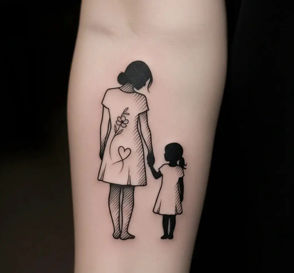 Mother and Daughter Silhouette Tattoo