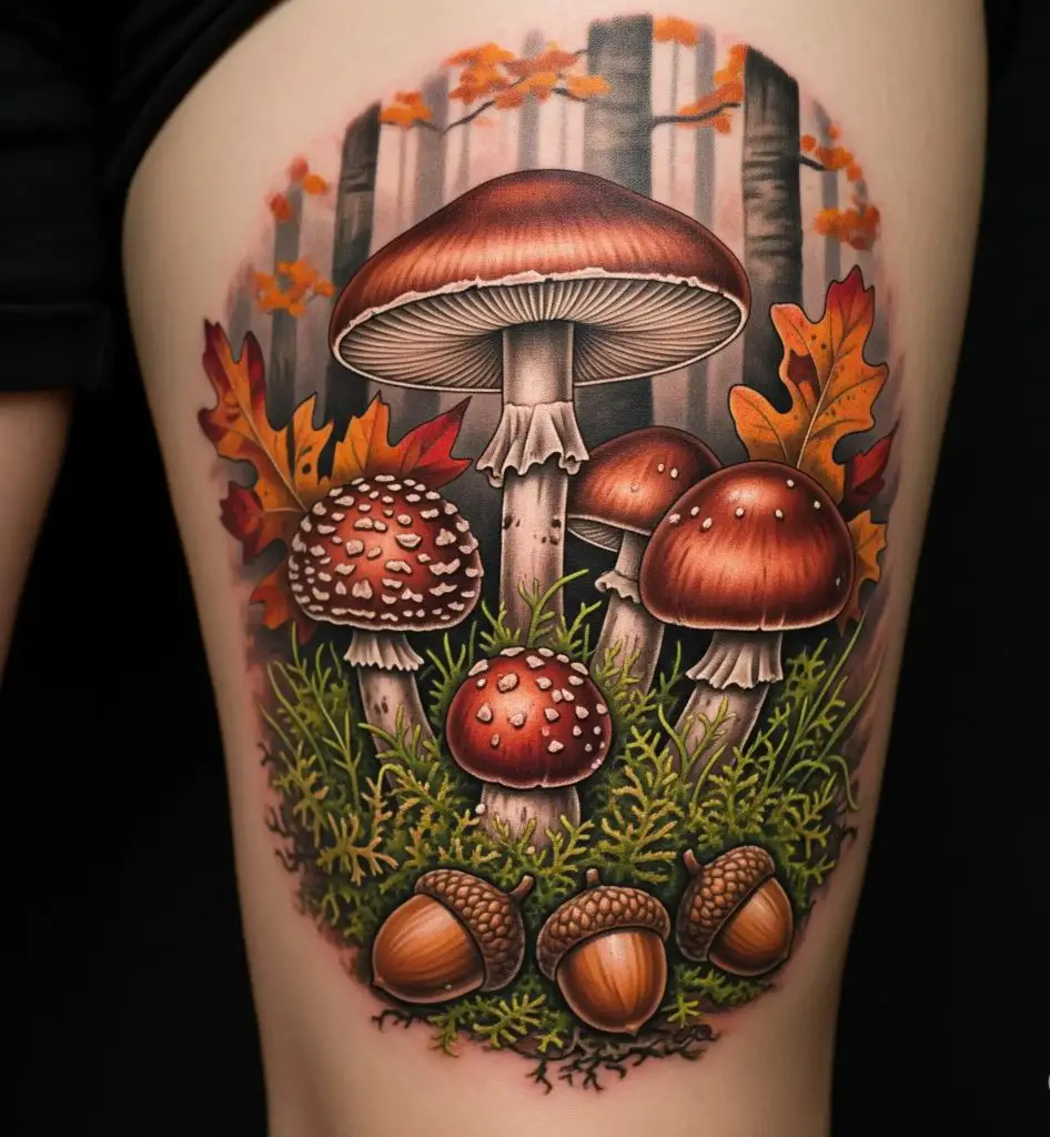 Mushrooms in Autumn Forest