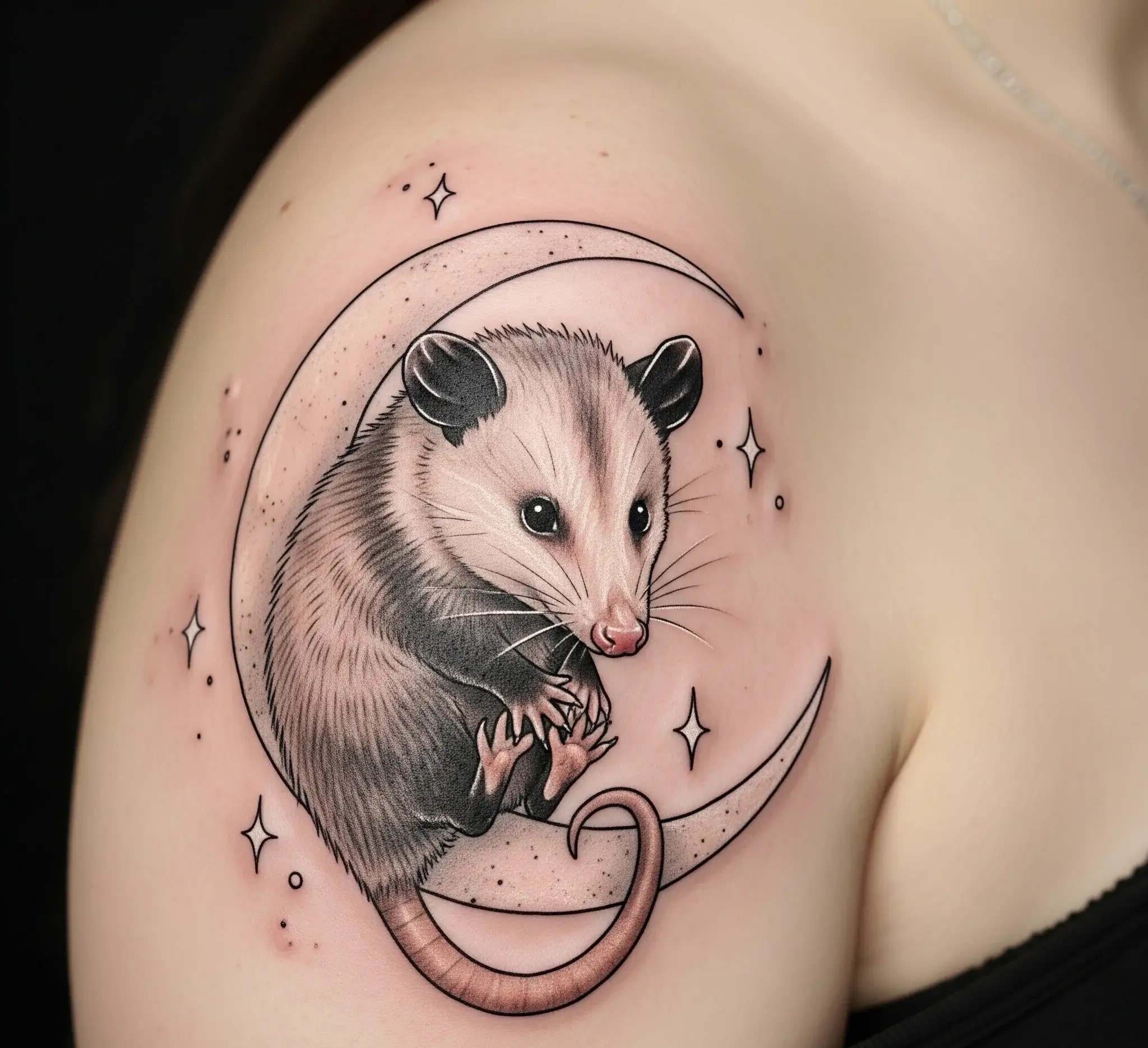 Opossum and Crescent Moon