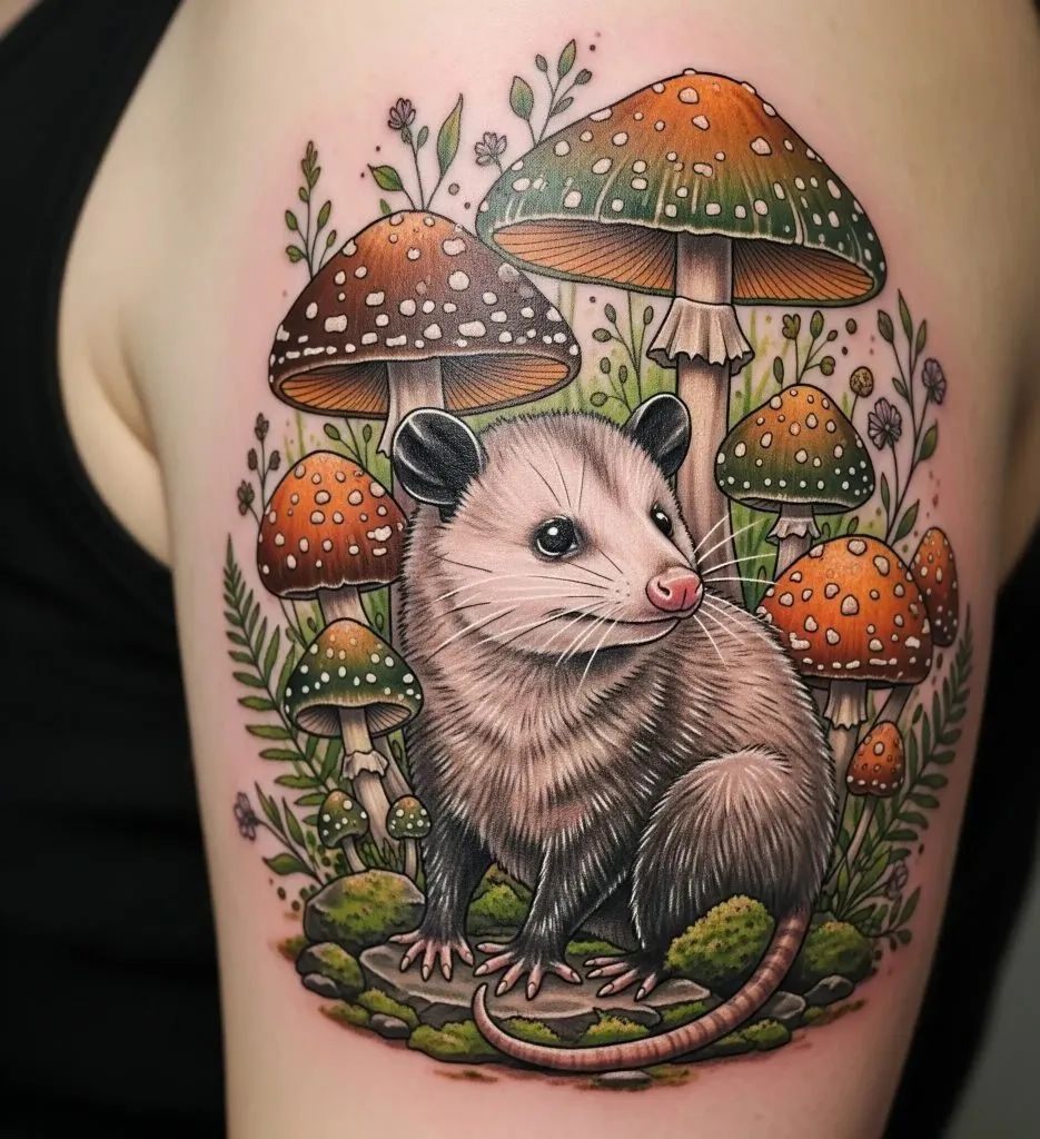 Opossum with Mushrooms