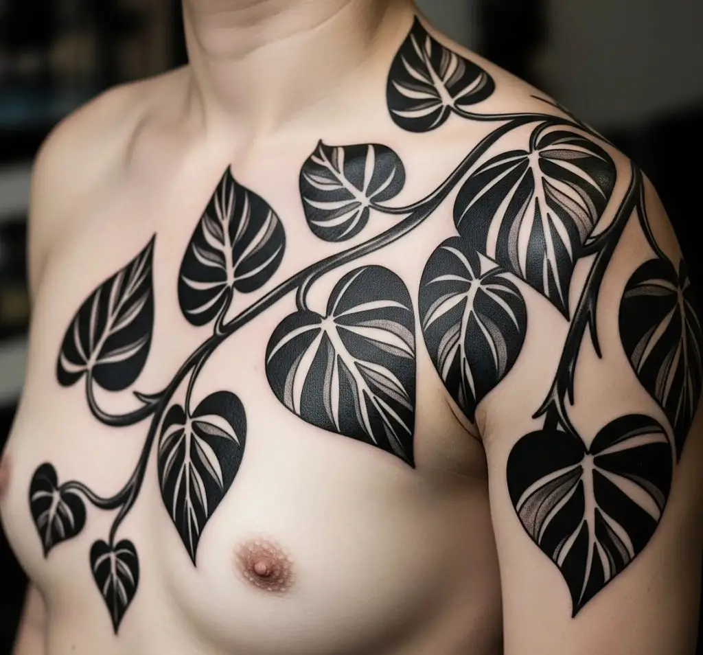 Blackwork Pothos Tattoo