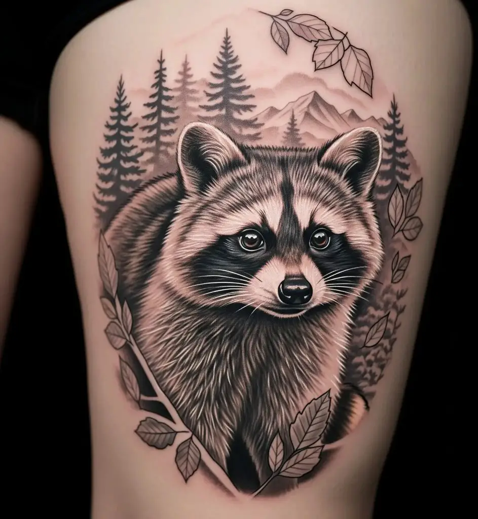 Raccoon with Forest Background