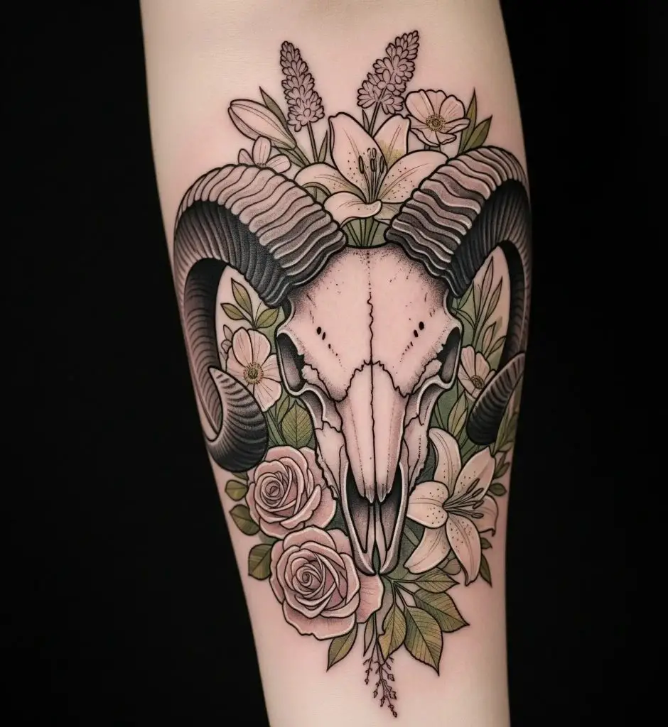 Ram with Floral Elements