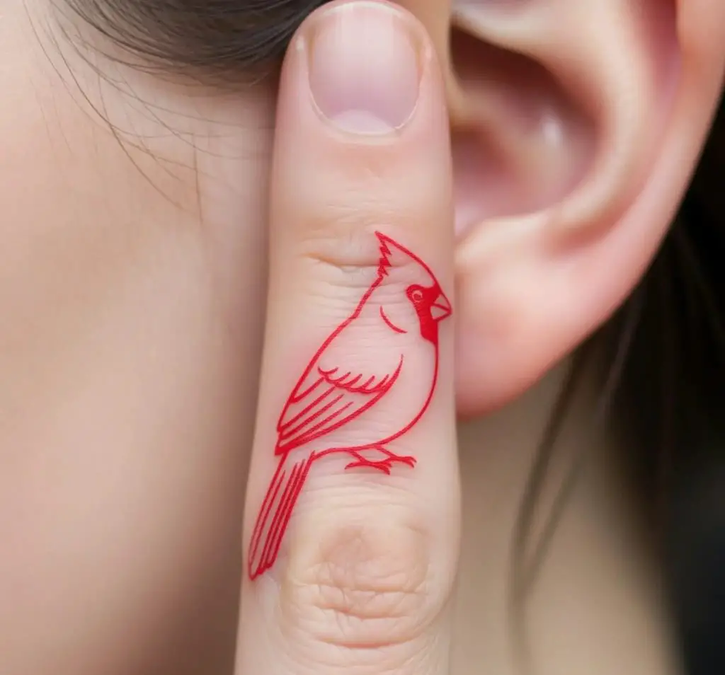 Small Cardinal Finger or Behind Ear Tattoo