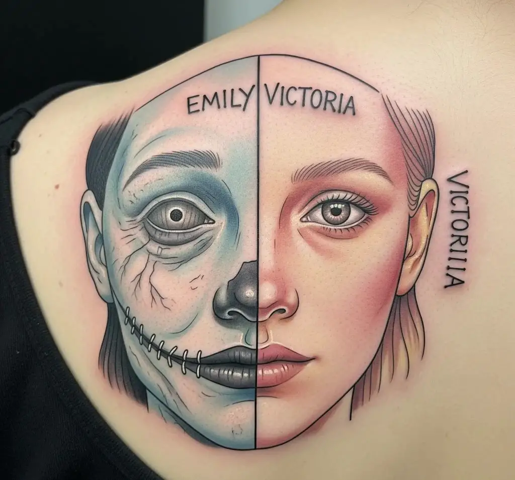 Split-Face Tattoo: Emily and Victoria