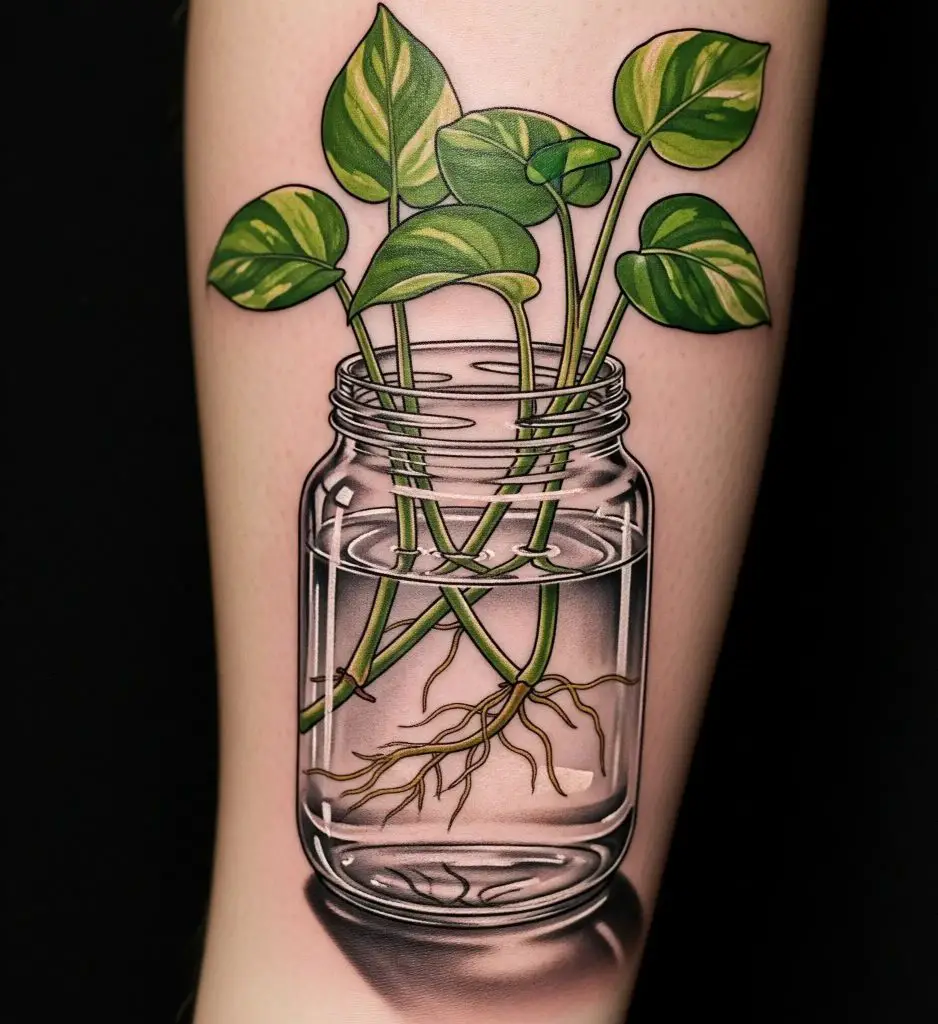 Pothos in a Jar Tattoo