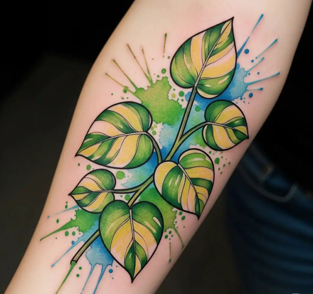 Watercolor Pothos Tattoo