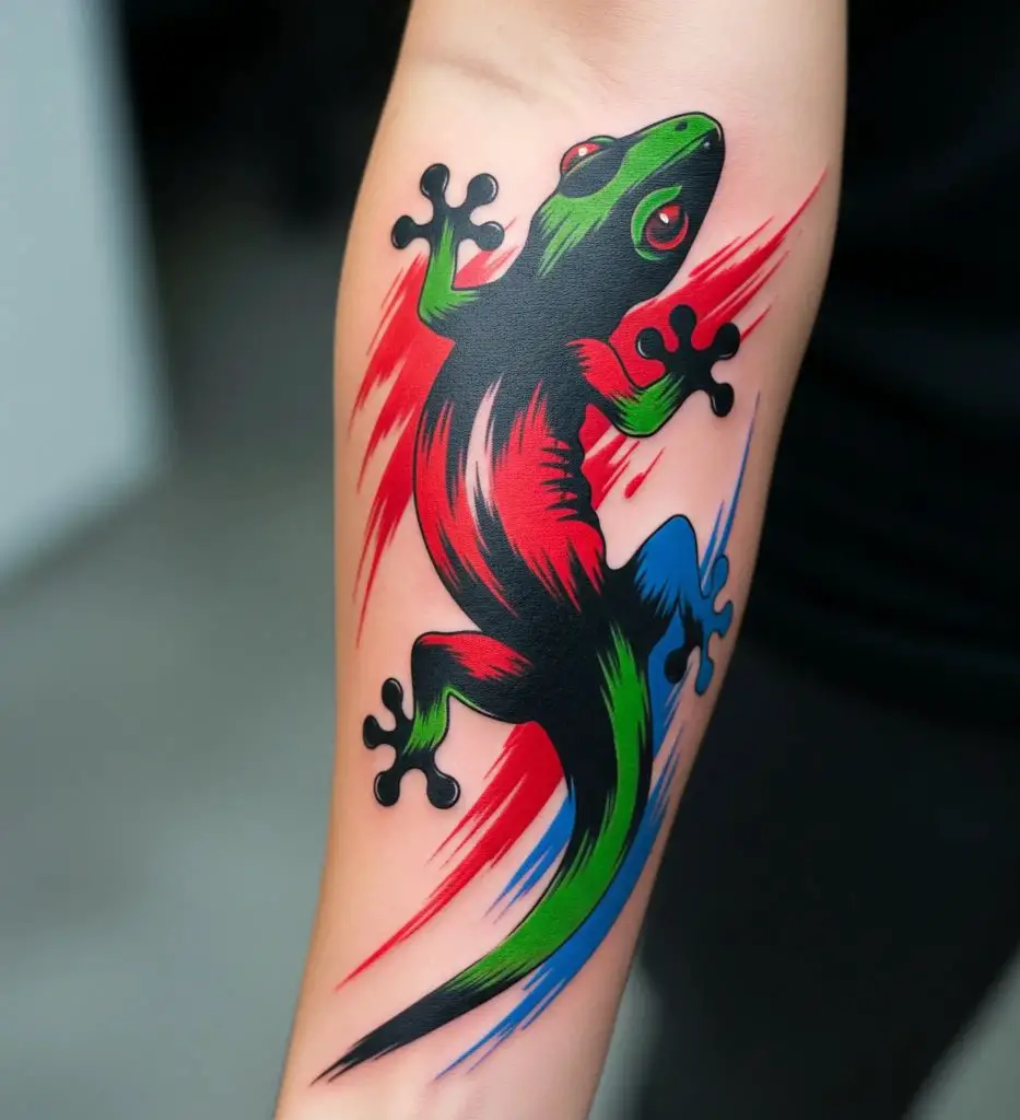 Abstract Brushstroke Gecko Tattoo