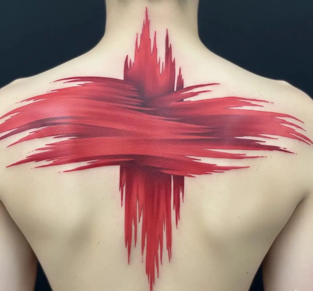 Abstract Red Brushstroke Back Tattoo