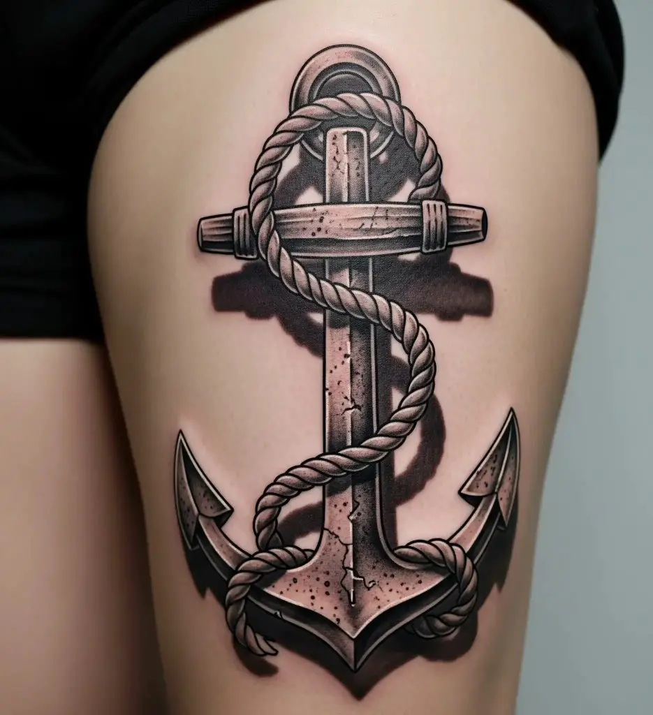 Anchor with Rope Tattoo