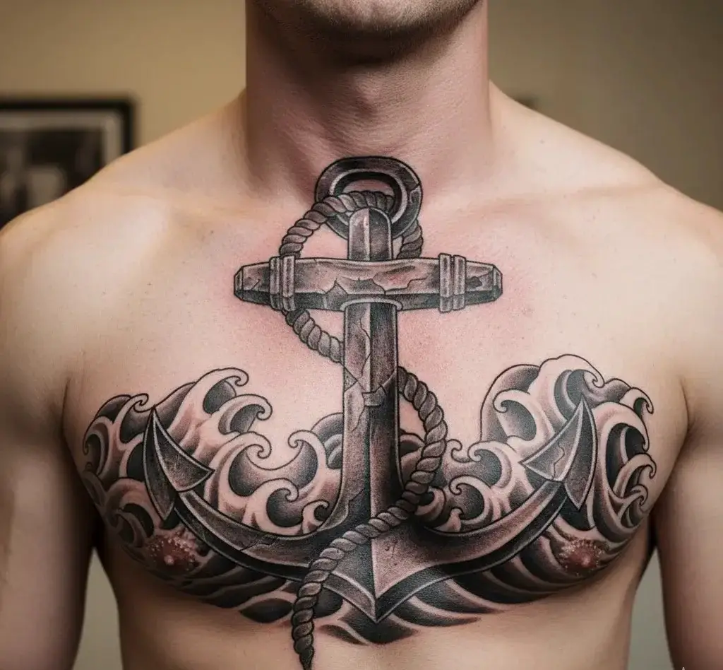 Anchor with Rope and Waves
