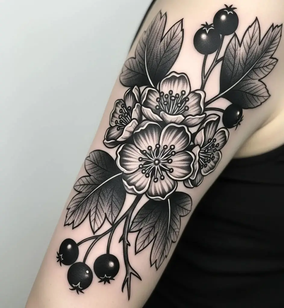 Blackwork Hawthorne Flower