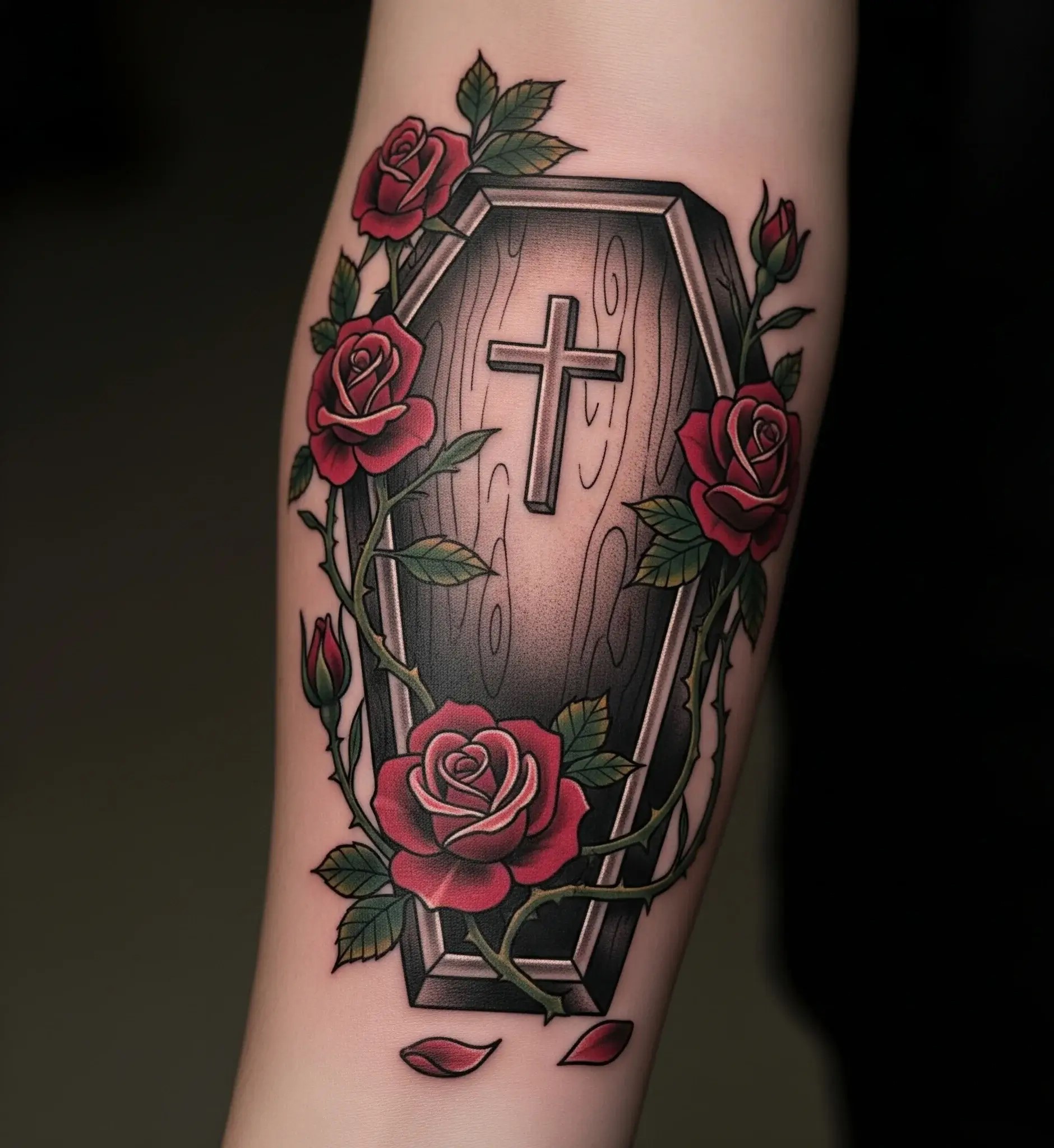 Classic Coffin with Roses