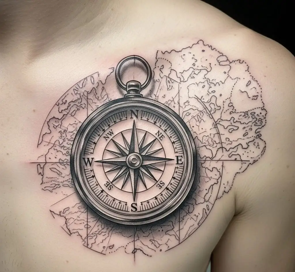 Compass with Map Tattoo