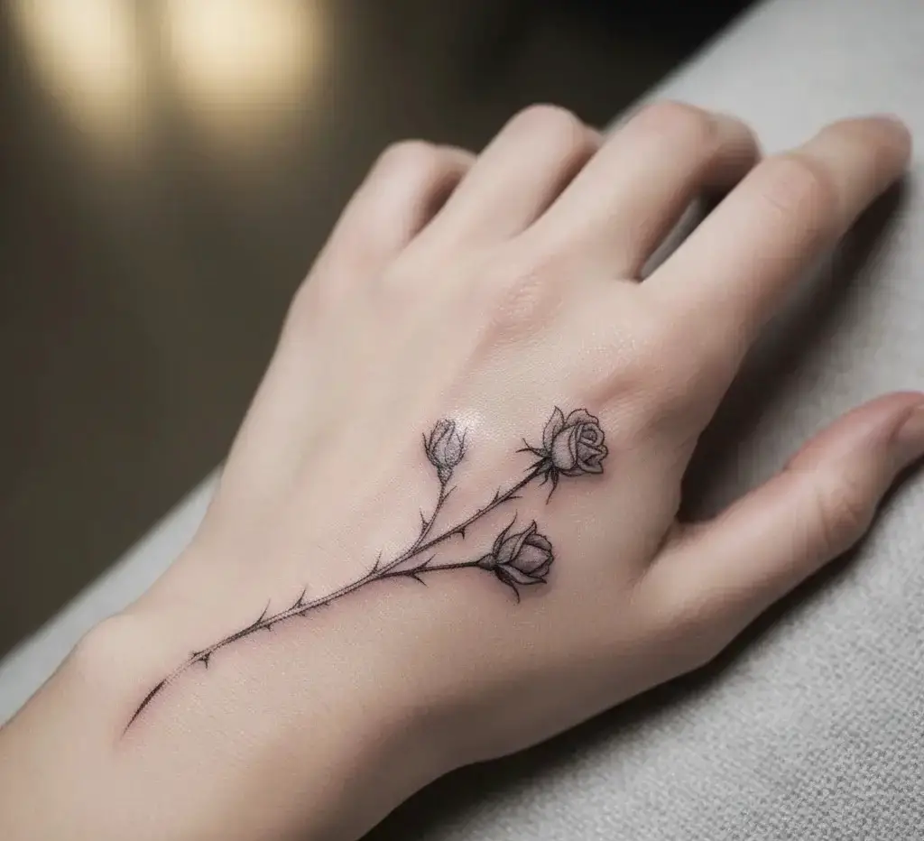 Delicate Rose Stem on the Side of the Hand