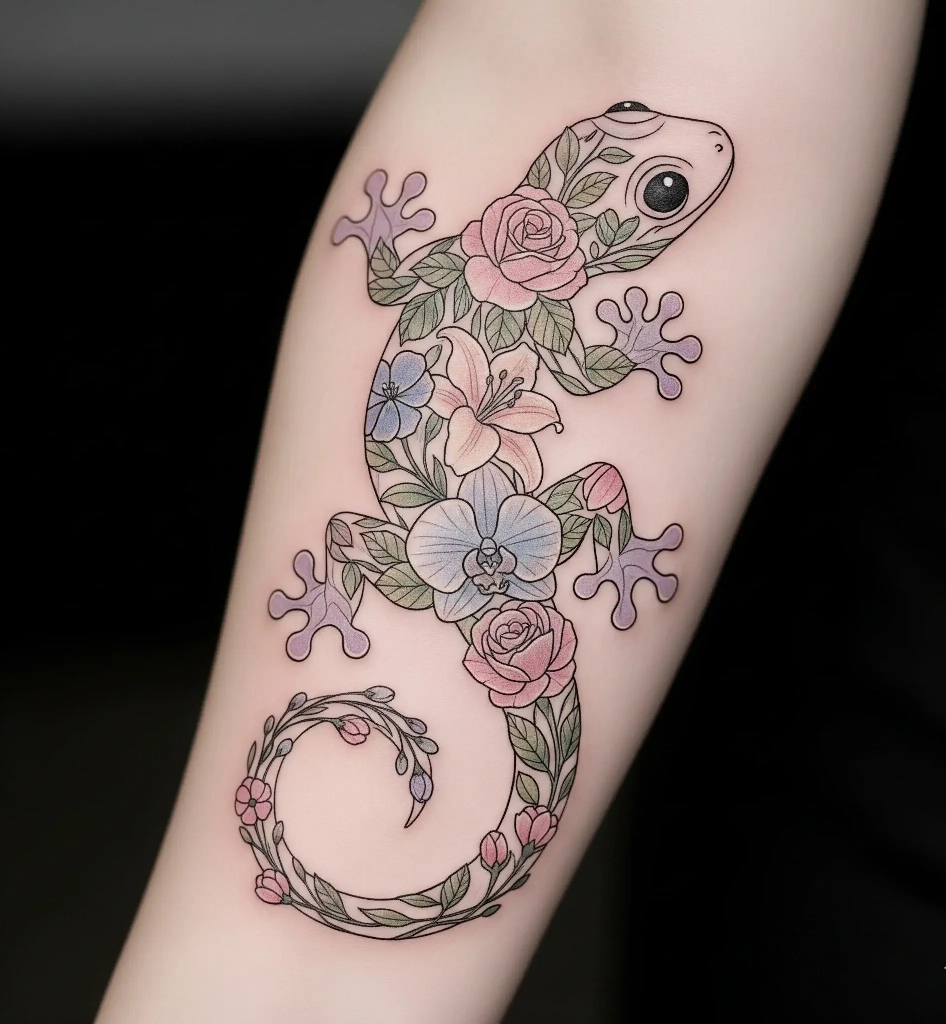 Floral Gecko Tattoo