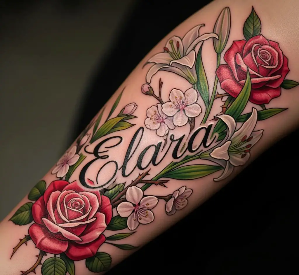 Floral Name Tattoo