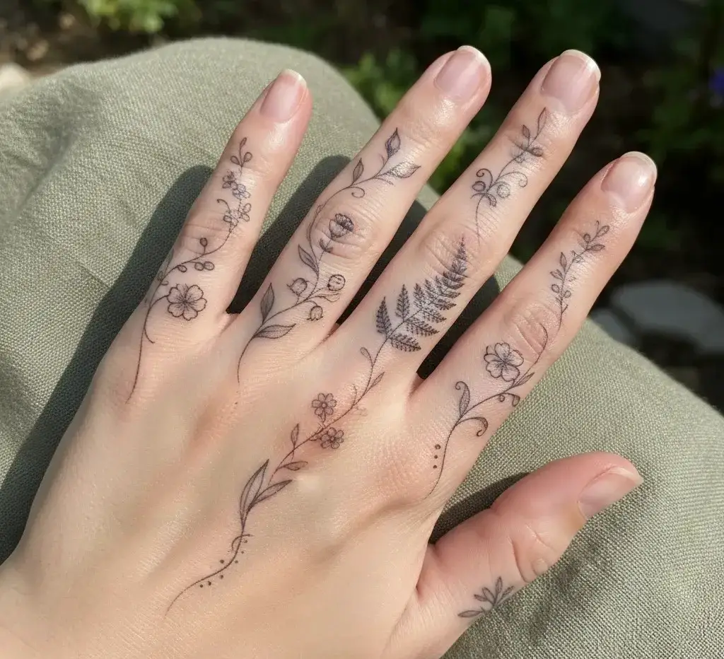 Floral Vines Along the Fingers