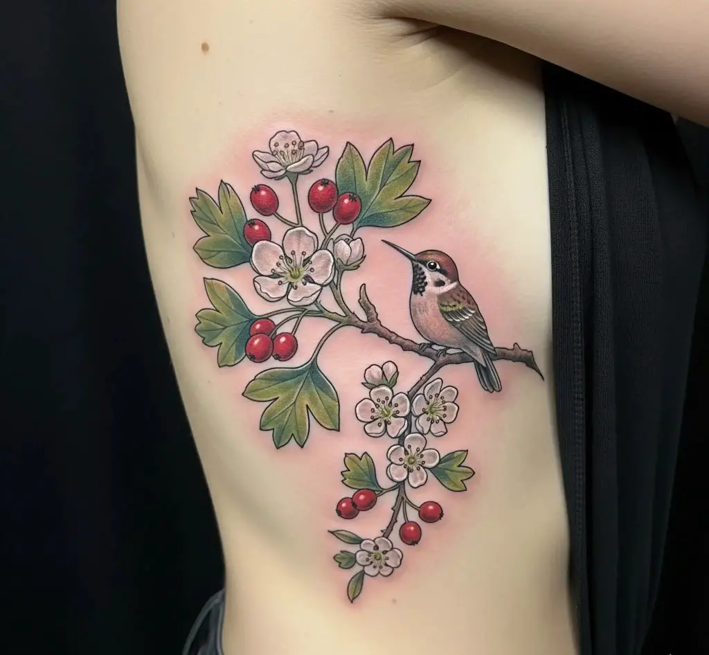 Hawthorne Flower and Bird