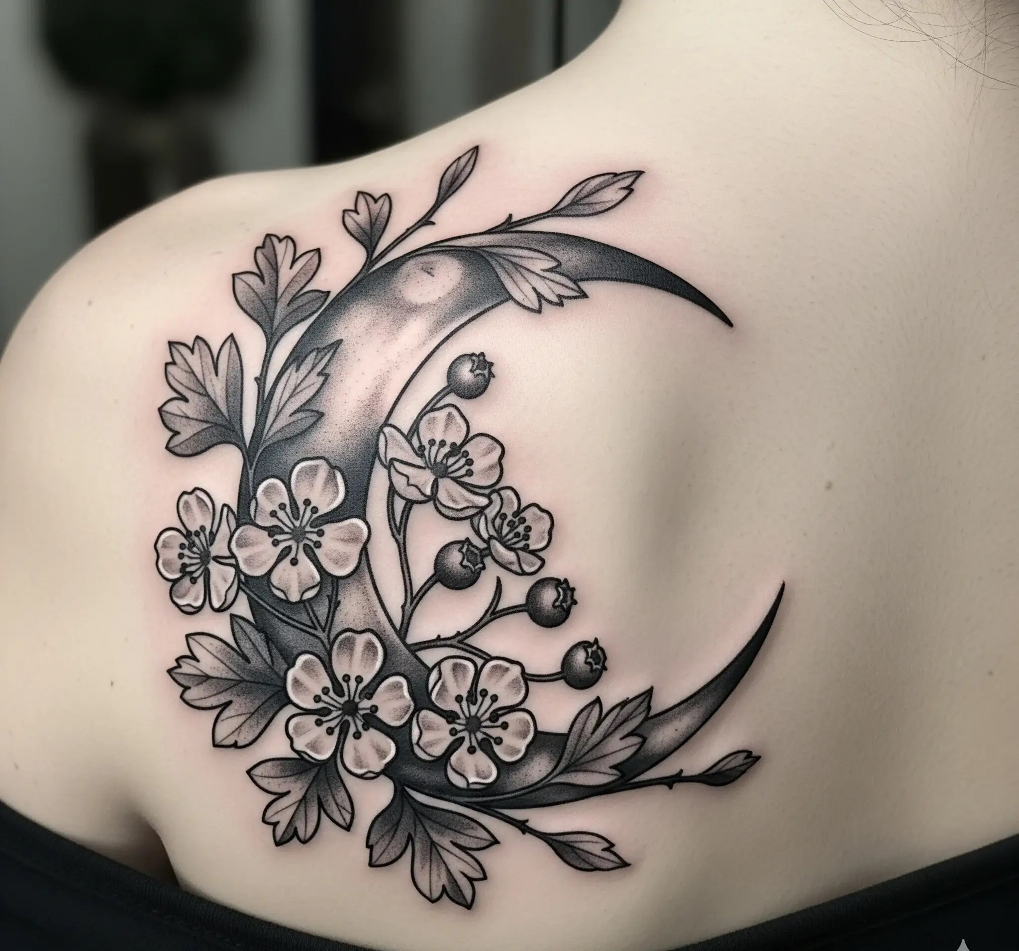 Hawthorne Flower and Moon