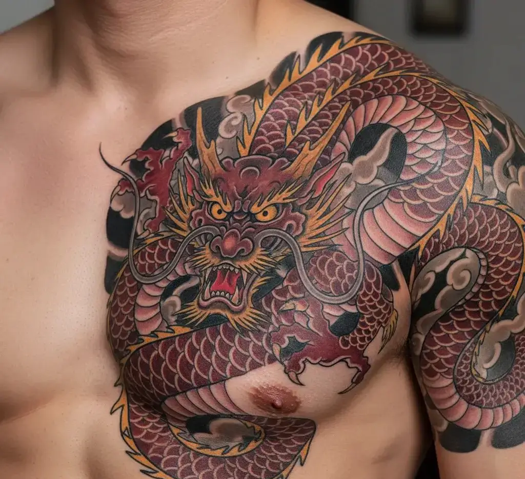 Japanese Dragon Wrapping the Chest