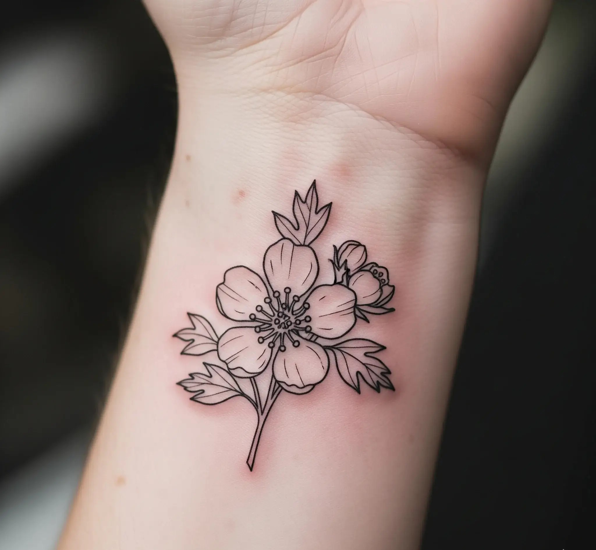 Minimal Line Art Hawthorne Flower