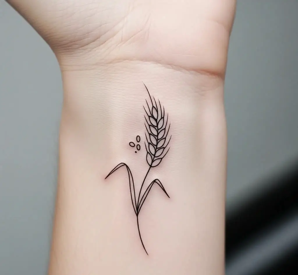 Minimal Line Wheat Tattoo