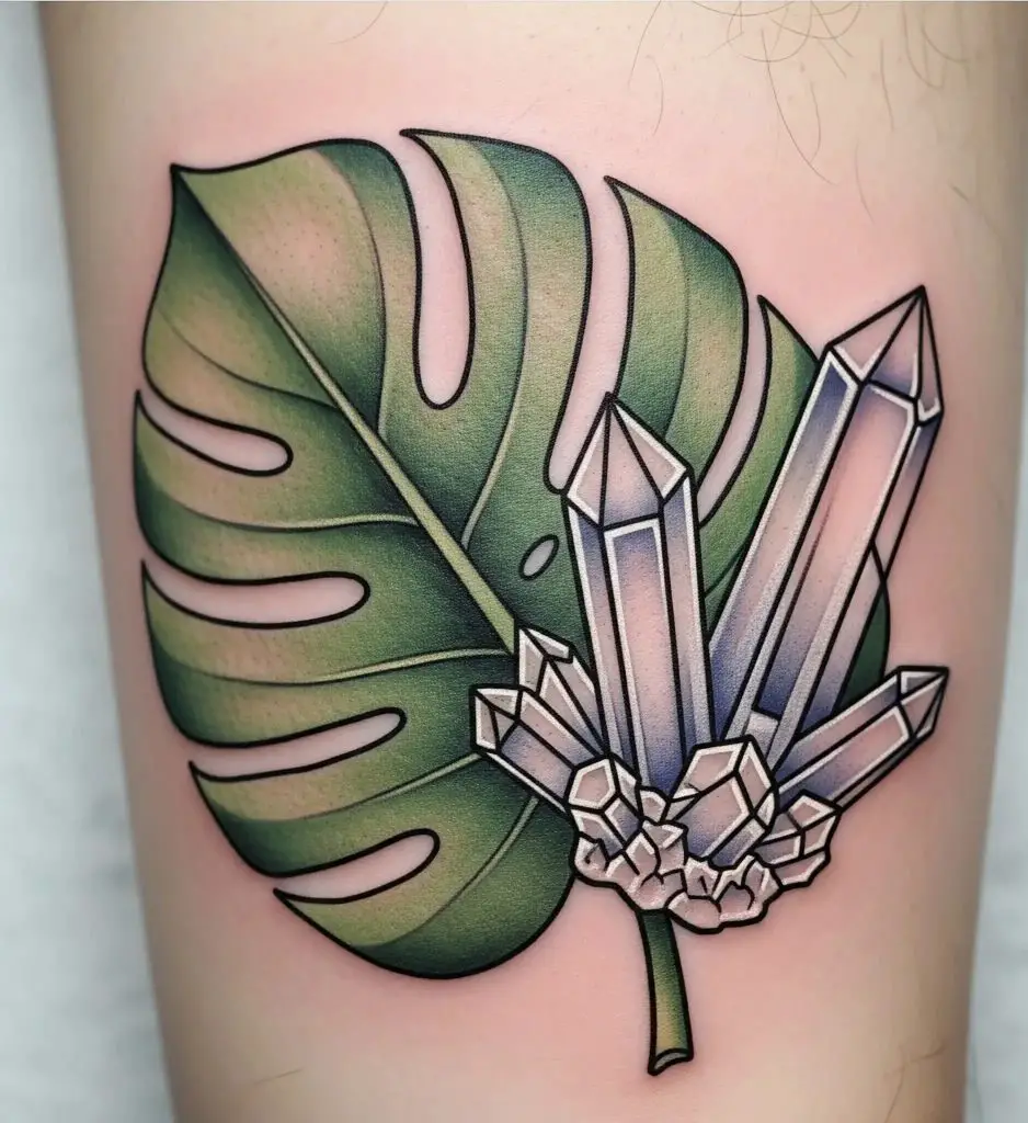 Monstera and Crystal Cluster