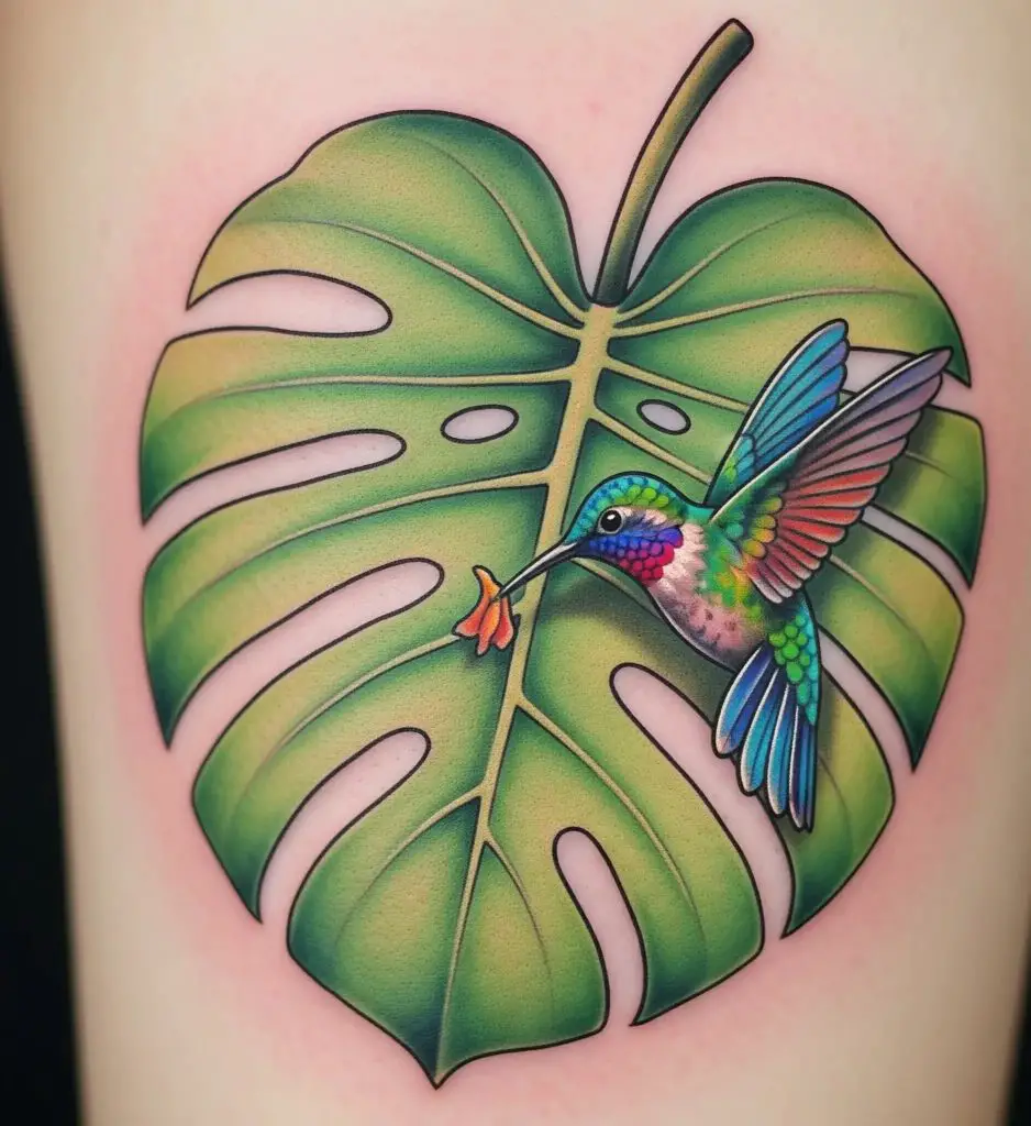 Monstera and Hummingbird